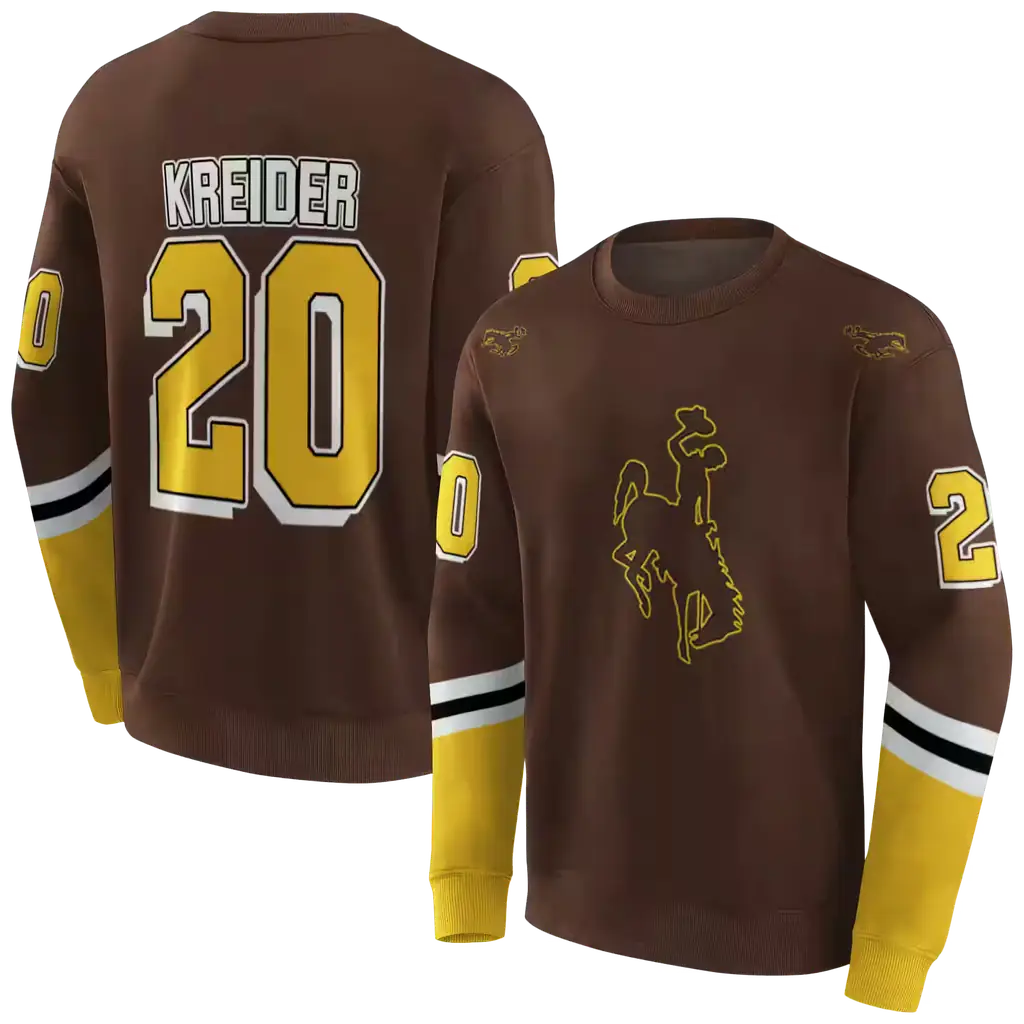 customized wyoming cowboys striped sleeves brown hoodie premium grade customized wyoming cowboys striped sleeves brown hoodie premium grade