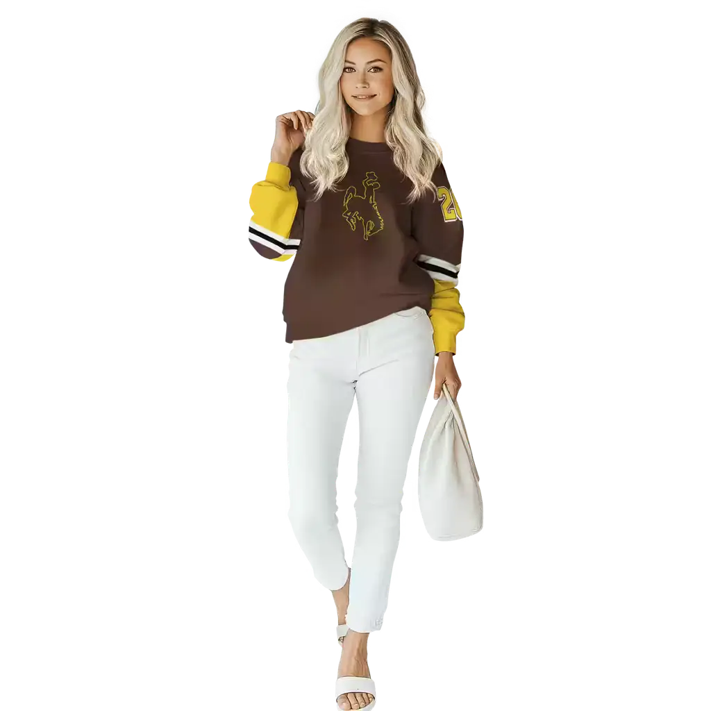 customized wyoming cowboys striped sleeves brown hoodie trendy customized wyoming cowboys striped sleeves brown hoodie trendy