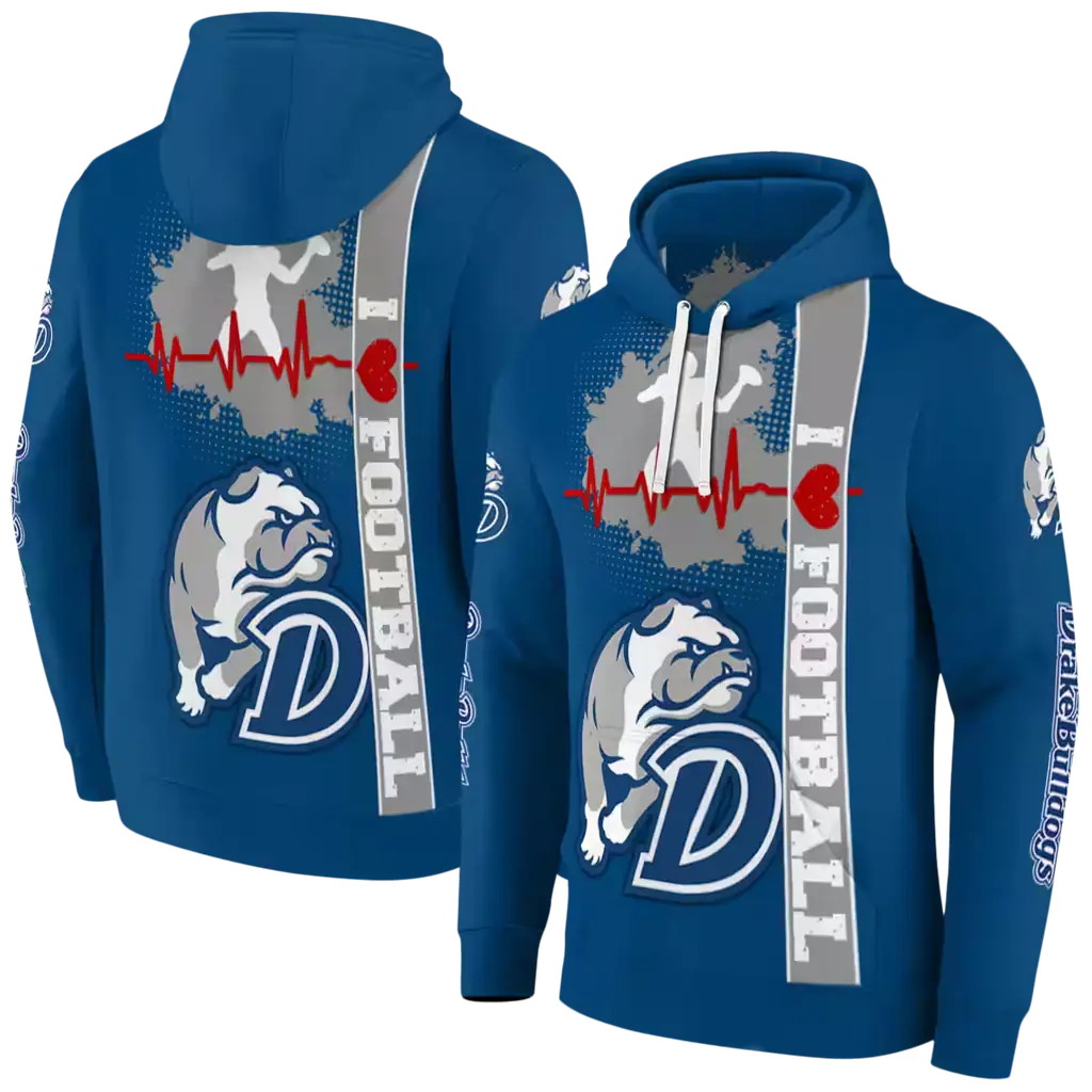 drake bulldogs football heartbeat blue hoodie fashion forward drake bulldogs football heartbeat blue hoodie fashion forward