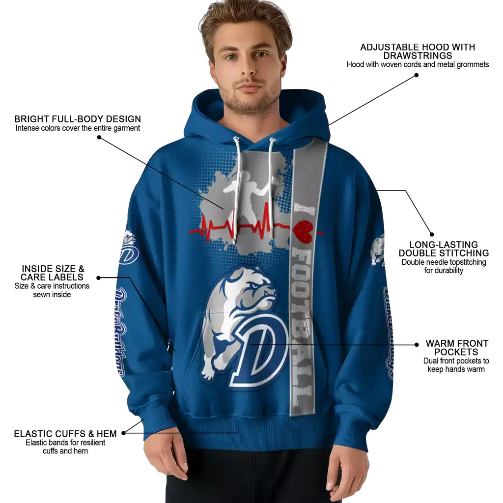 drake bulldogs football heartbeat blue hoodie latest model drake bulldogs football heartbeat blue hoodie latest model