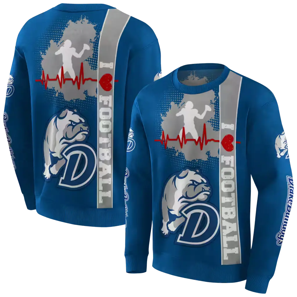 drake bulldogs football heartbeat blue hoodie premium grade drake bulldogs football heartbeat blue hoodie premium grade