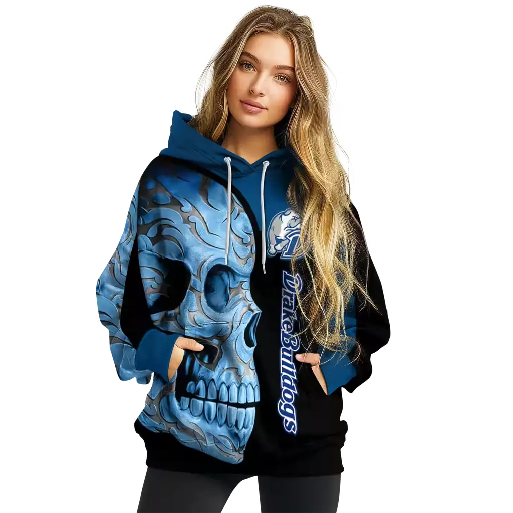 drake bulldogs skull motif blue black hoodie high quality drake bulldogs skull motif blue black hoodie high quality