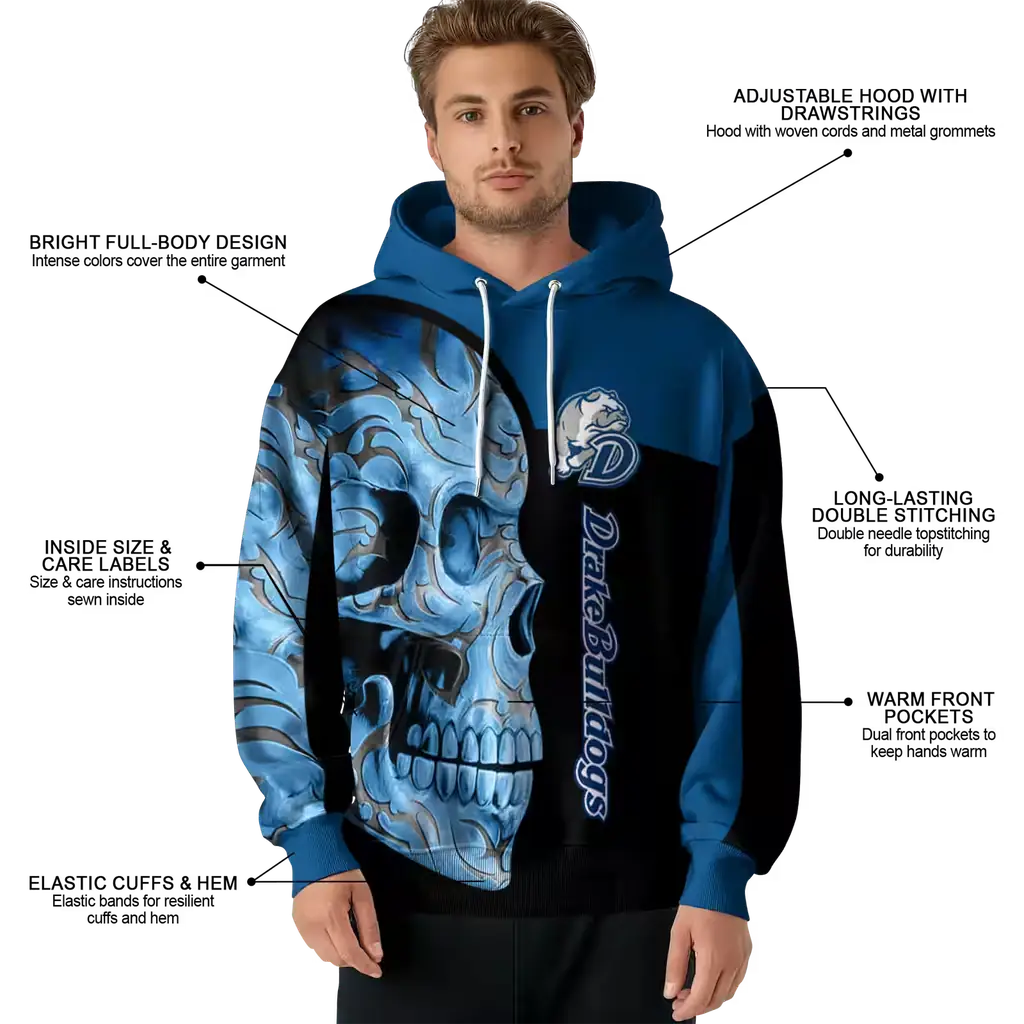 drake bulldogs skull motif blue black hoodie latest model drake bulldogs skull motif blue black hoodie latest model