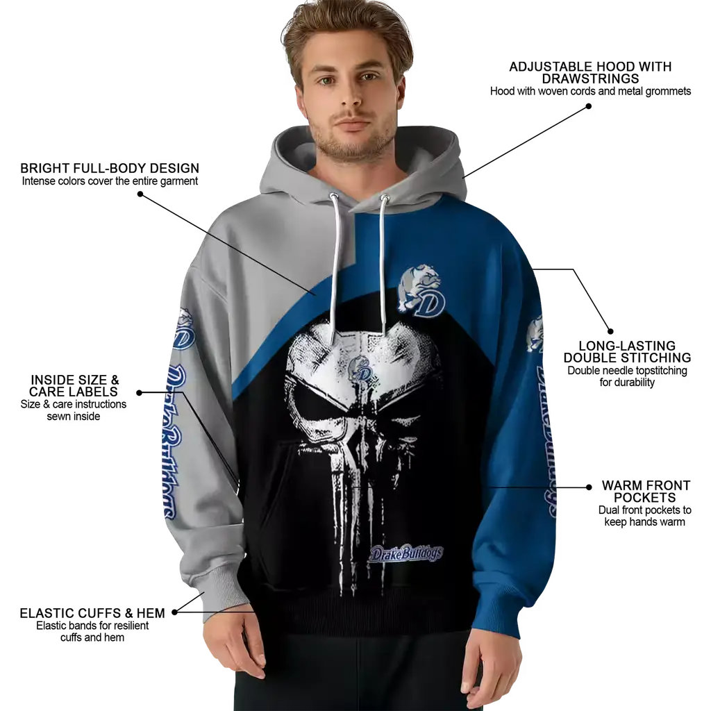drake bulldogs skull punisher gray black hoodie latest model drake bulldogs skull punisher gray black hoodie latest model