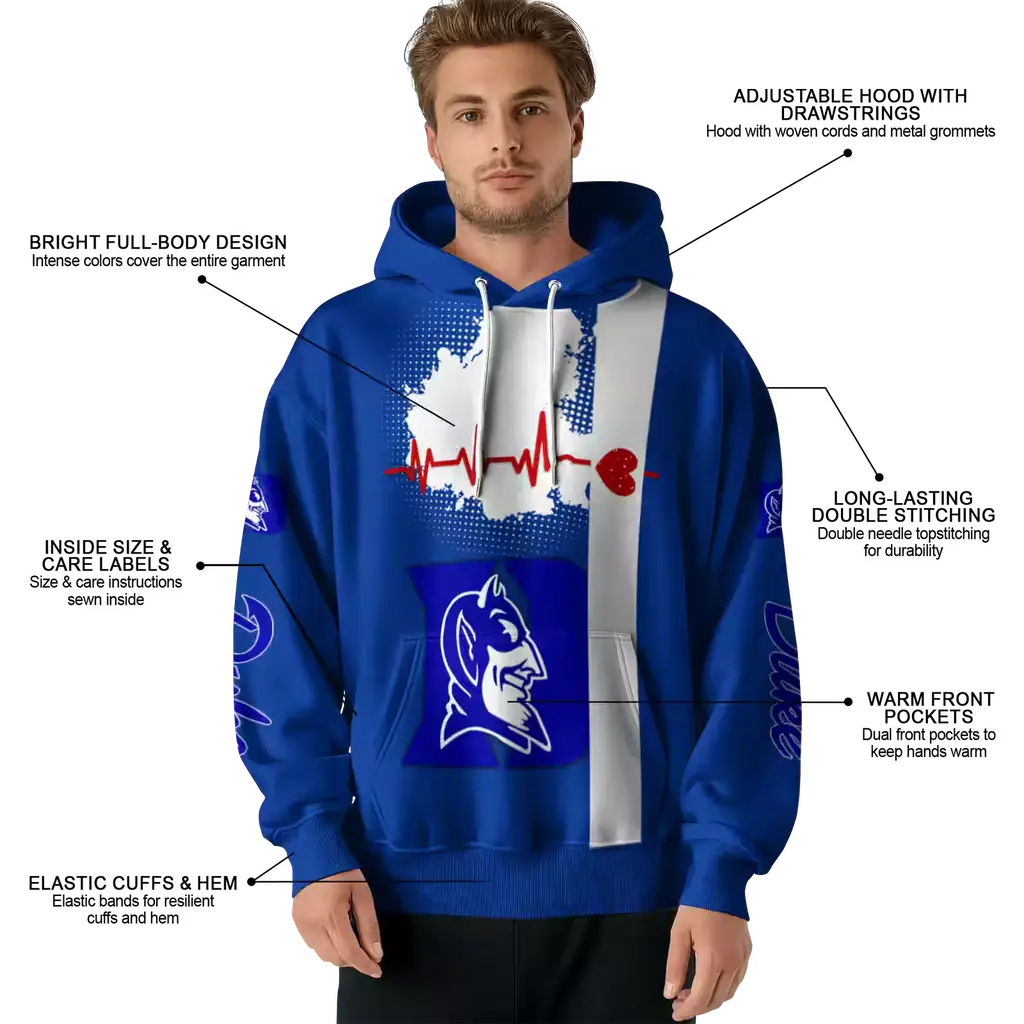 duke blue devils football heartbeat blue hoodie latest model duke blue devils football heartbeat blue hoodie latest model