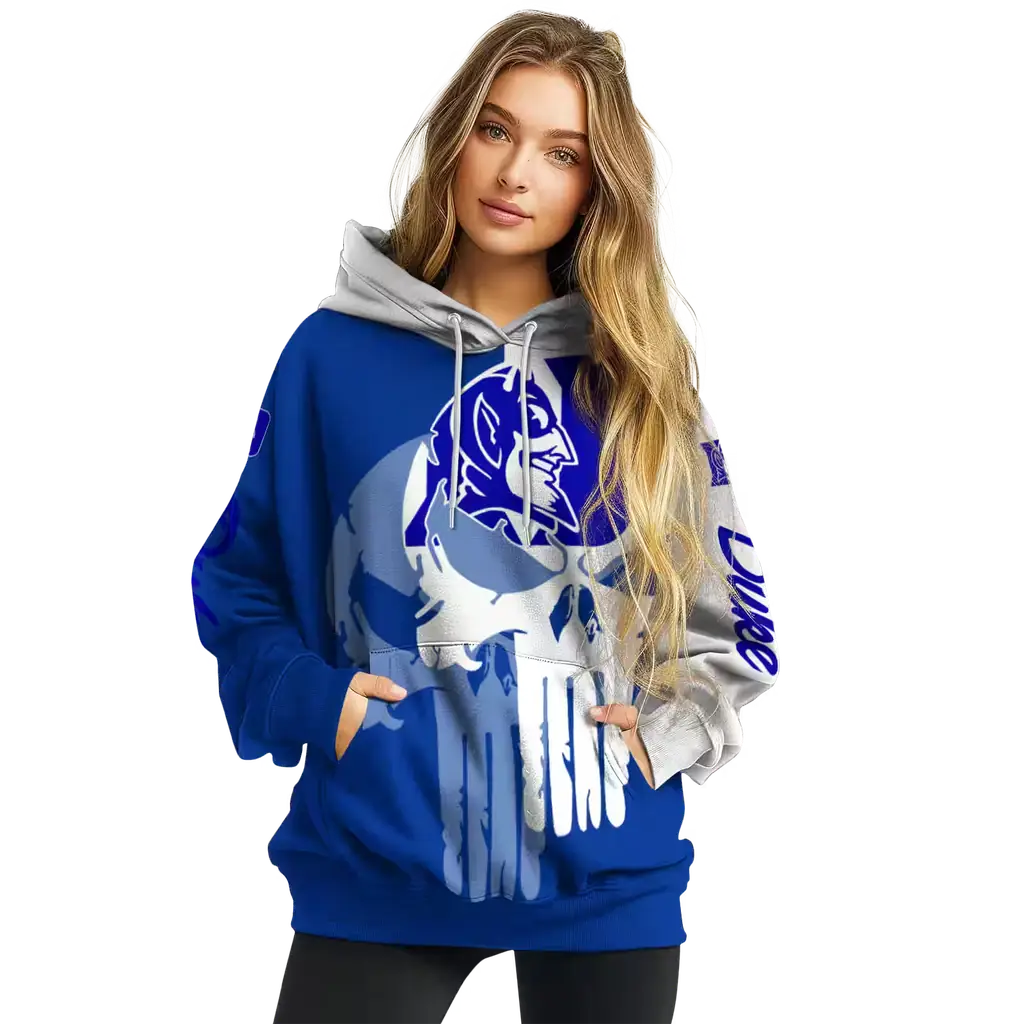duke blue devils graphic punisher blue white hoodie high quality duke blue devils graphic punisher blue white hoodie high quality