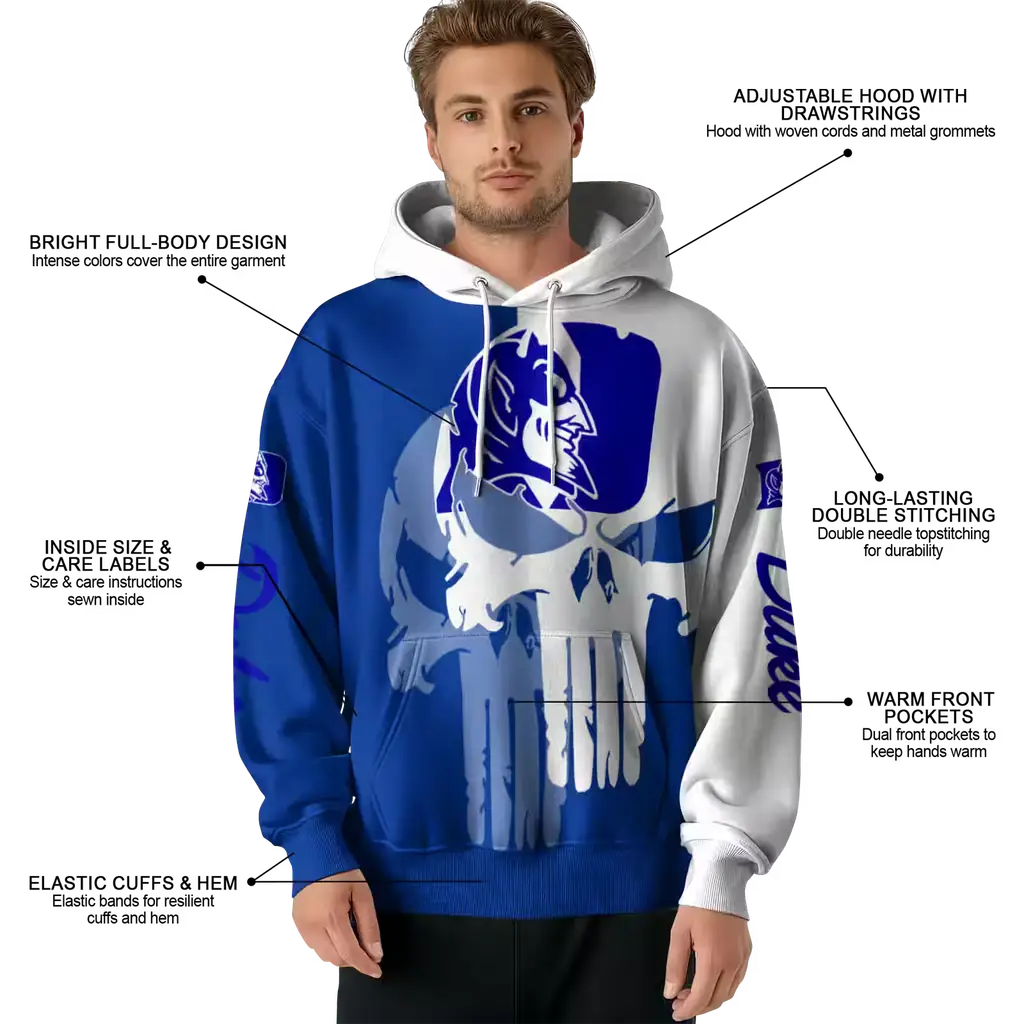 duke blue devils graphic punisher blue white hoodie latest model duke blue devils graphic punisher blue white hoodie latest model