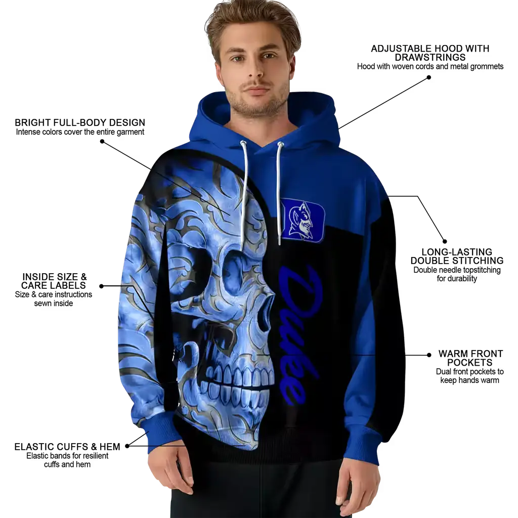 duke blue devils skull motif blue black hoodie latest model duke blue devils skull motif blue black hoodie latest model
