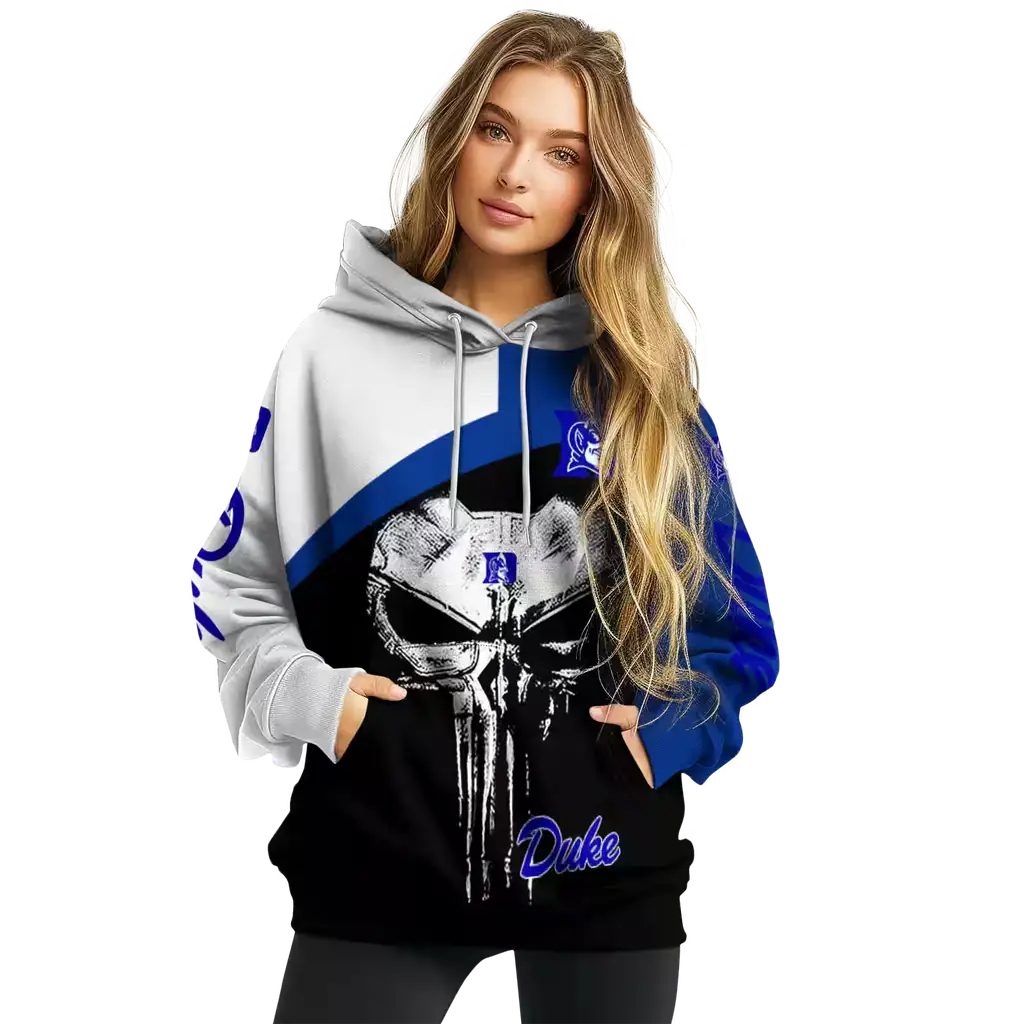 duke blue devils skull punisher white black hoodie high quality duke blue devils skull punisher white black hoodie high quality