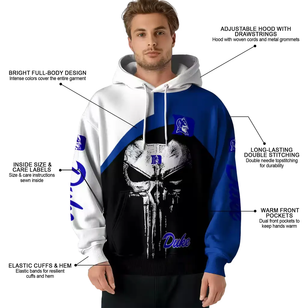 duke blue devils skull punisher white black hoodie latest model duke blue devils skull punisher white black hoodie latest model