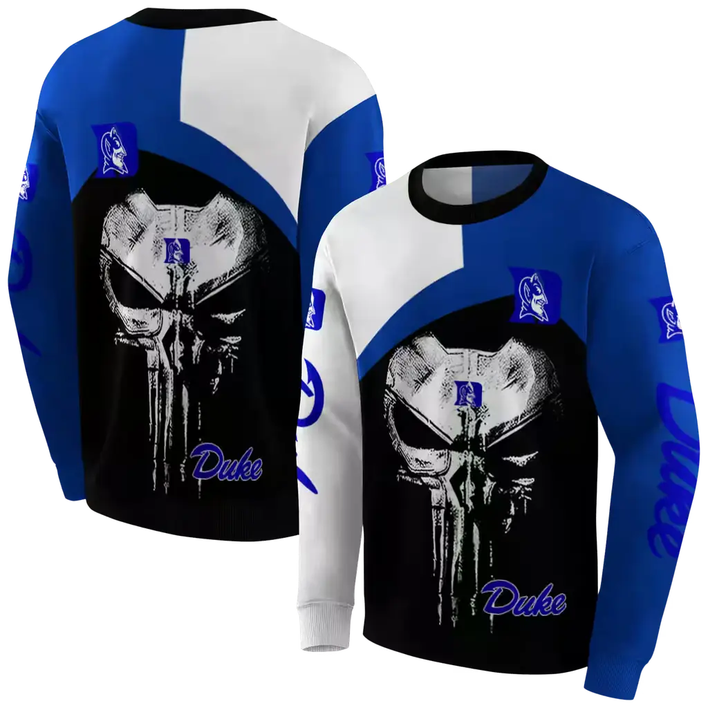 duke blue devils skull punisher white black hoodie premium grade duke blue devils skull punisher white black hoodie premium grade