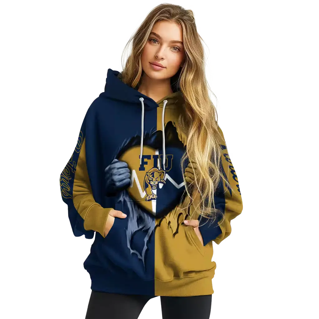 fiu panthers heartbeat graphic blue hoodie high quality fiu panthers heartbeat graphic blue hoodie high quality
