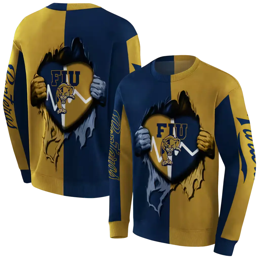 fiu panthers heartbeat graphic blue hoodie premium grade fiu panthers heartbeat graphic blue hoodie premium grade