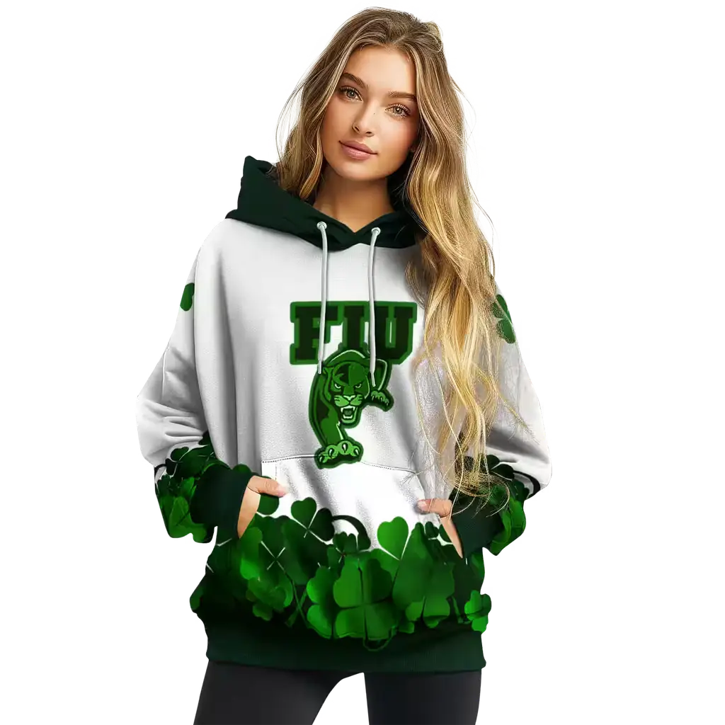 fiu panthers lucky motif white green hoodie high quality fiu panthers lucky motif white green hoodie high quality