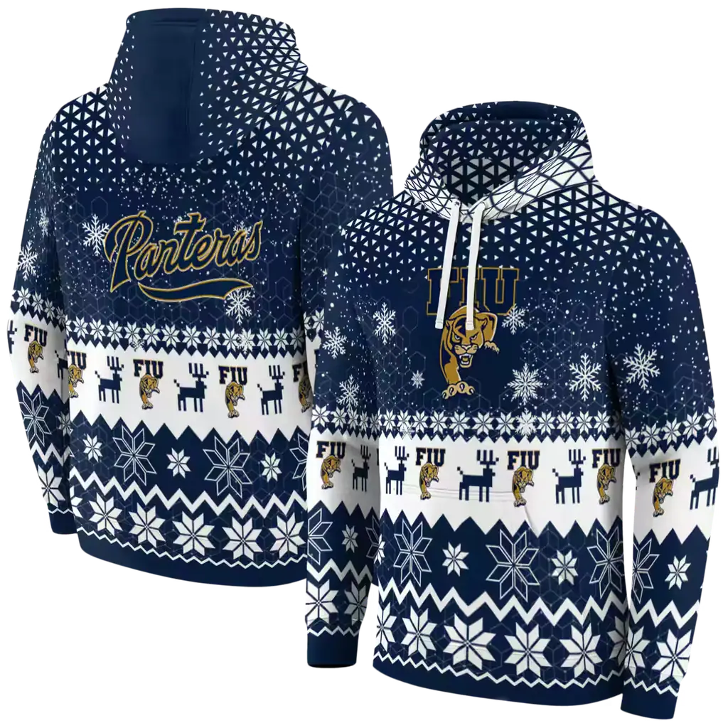 fiu panthers reindeer motif blue hoodie fashion forward fiu panthers reindeer motif blue hoodie fashion forward