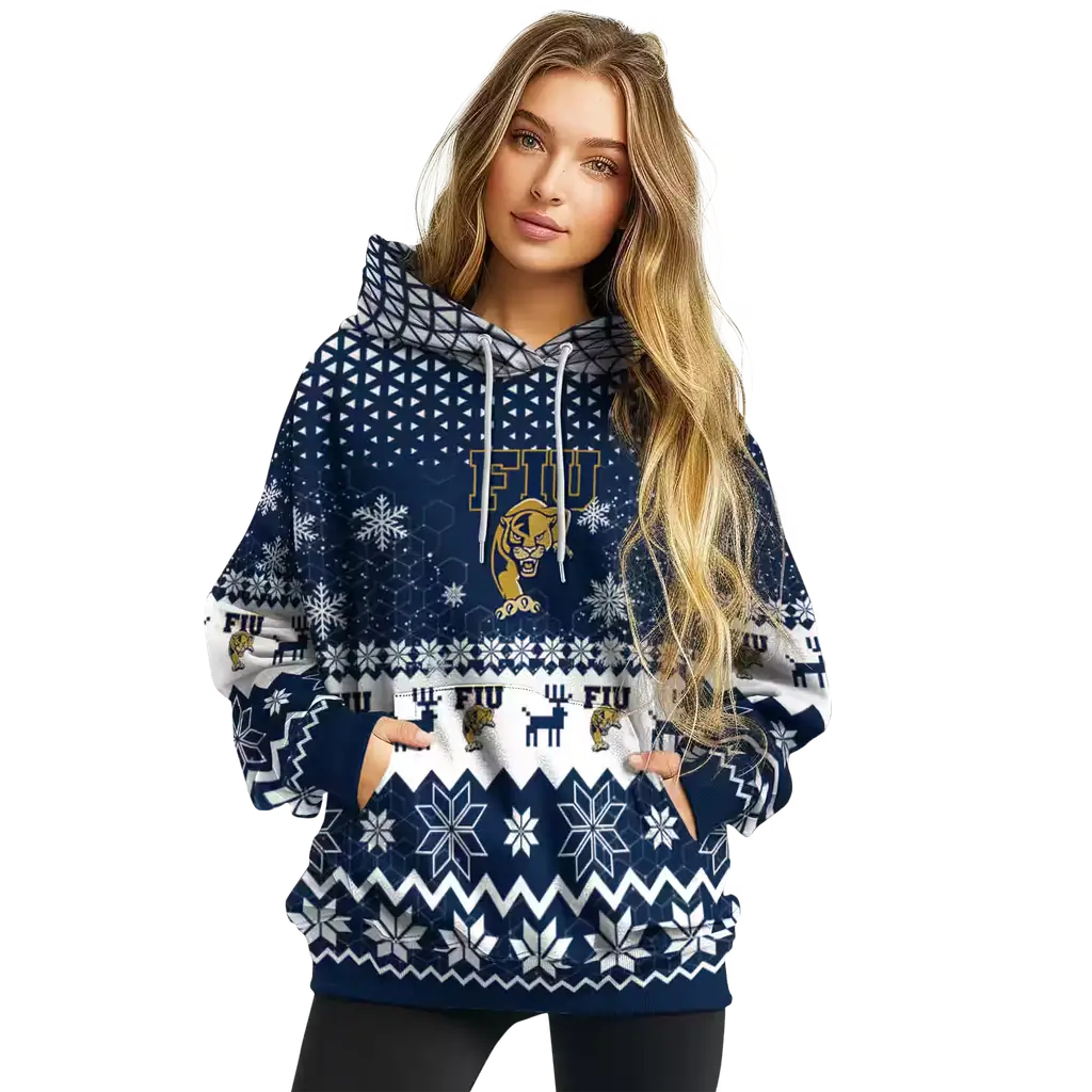 fiu panthers reindeer motif blue hoodie high quality fiu panthers reindeer motif blue hoodie high quality