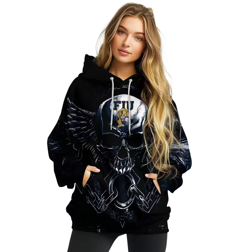 fiu panthers skull artwork blue black hoodie high quality fiu panthers skull artwork blue black hoodie high quality