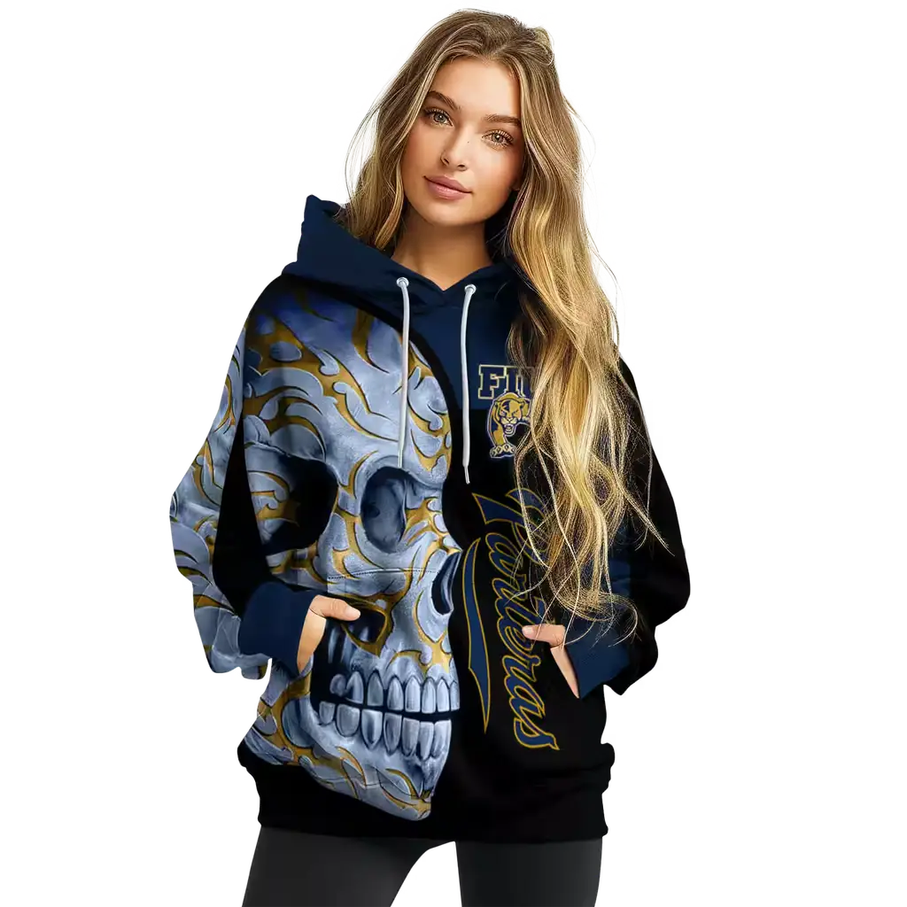 fiu panthers skull motif blue black hoodie high quality fiu panthers skull motif blue black hoodie high quality