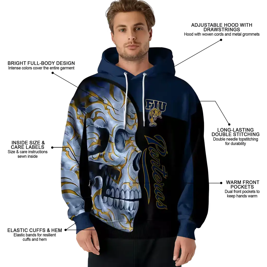 fiu panthers skull motif blue black hoodie latest model fiu panthers skull motif blue black hoodie latest model