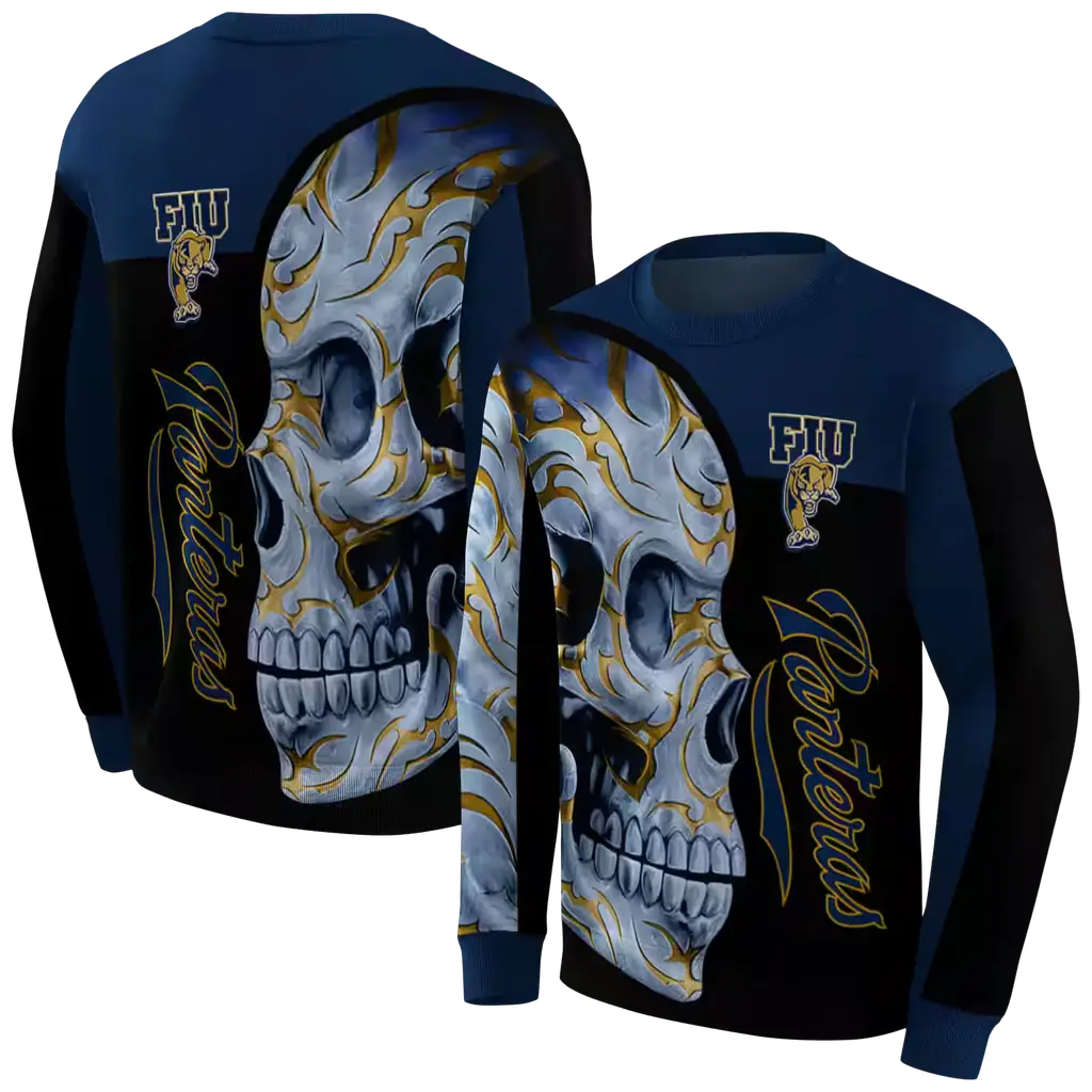 fiu panthers skull motif blue black hoodie premium grade fiu panthers skull motif blue black hoodie premium grade
