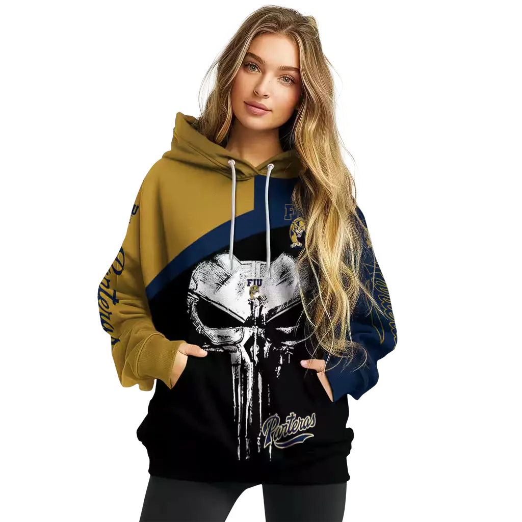 fiu panthers skull punisher gold black hoodie high quality fiu panthers skull punisher gold black hoodie high quality