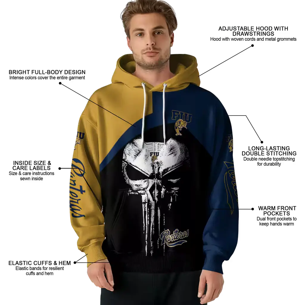 fiu panthers skull punisher gold black hoodie latest model fiu panthers skull punisher gold black hoodie latest model