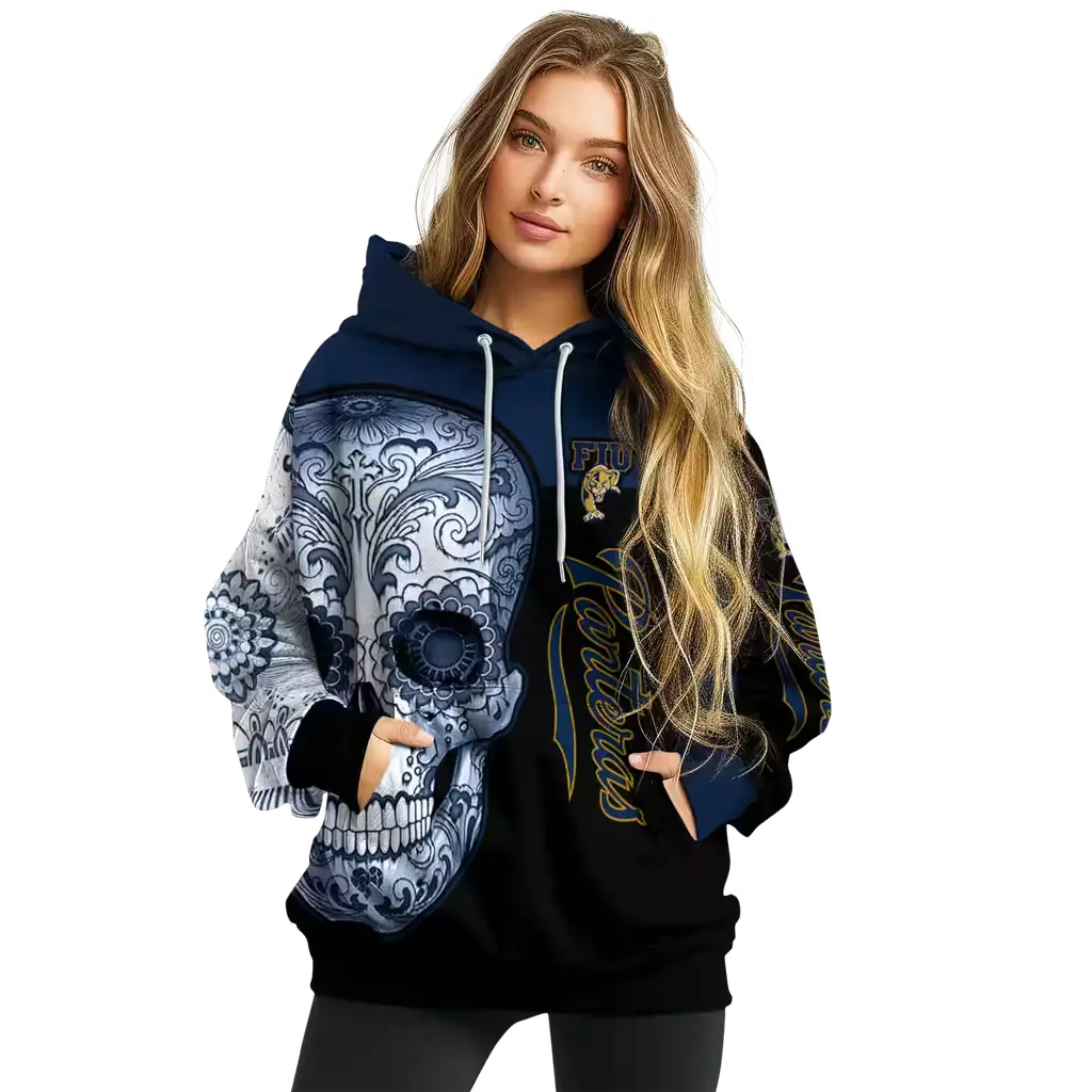 fiu panthers sugar skull blue black hoodie high quality fiu panthers sugar skull blue black hoodie high quality
