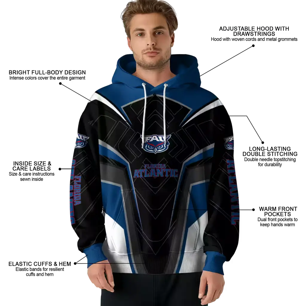 florida atlantic owls futuristic pattern blue black hoodie latest model florida atlantic owls futuristic pattern blue black hoodie latest model