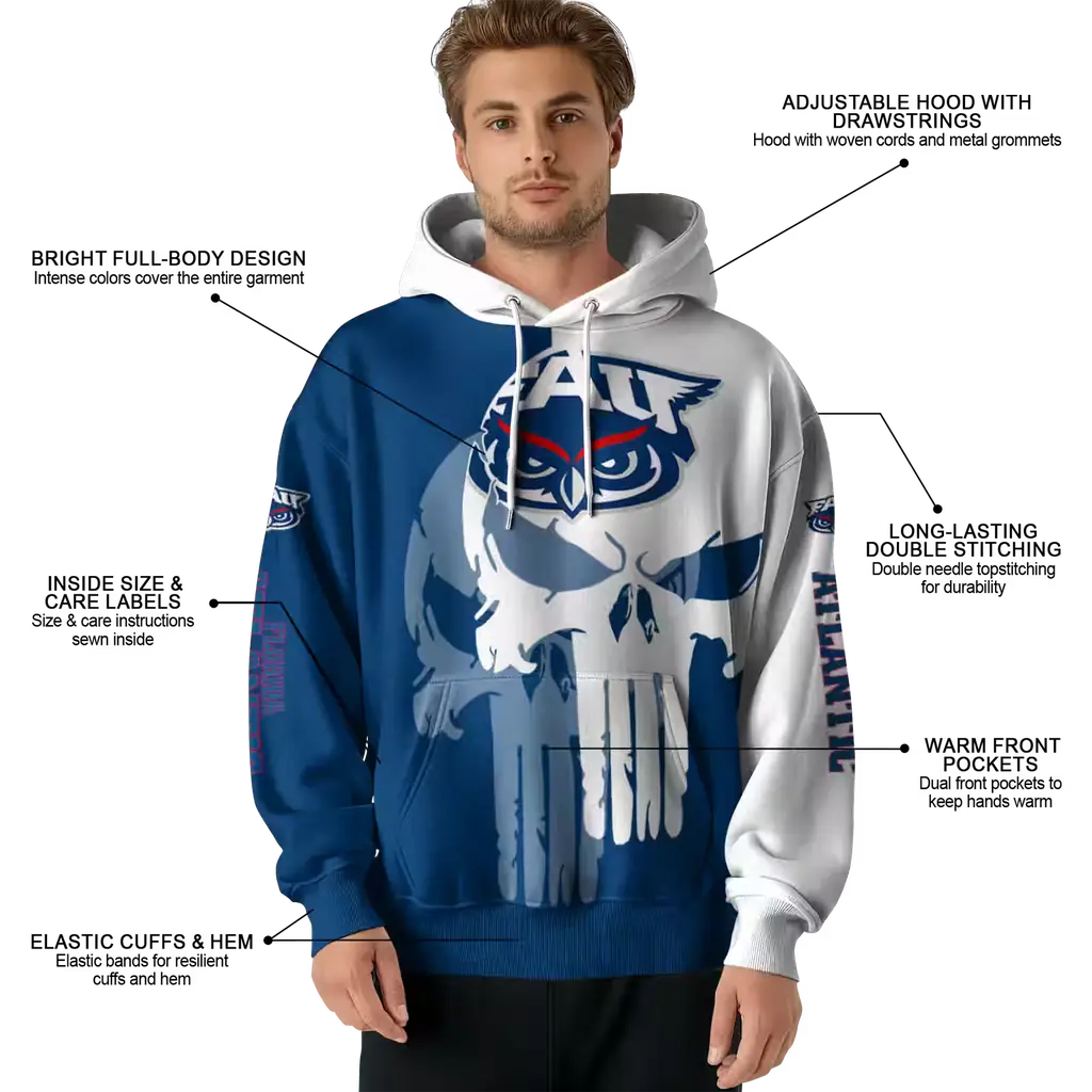 florida atlantic owls graphic punisher blue white hoodie latest model florida atlantic owls graphic punisher blue white hoodie latest model