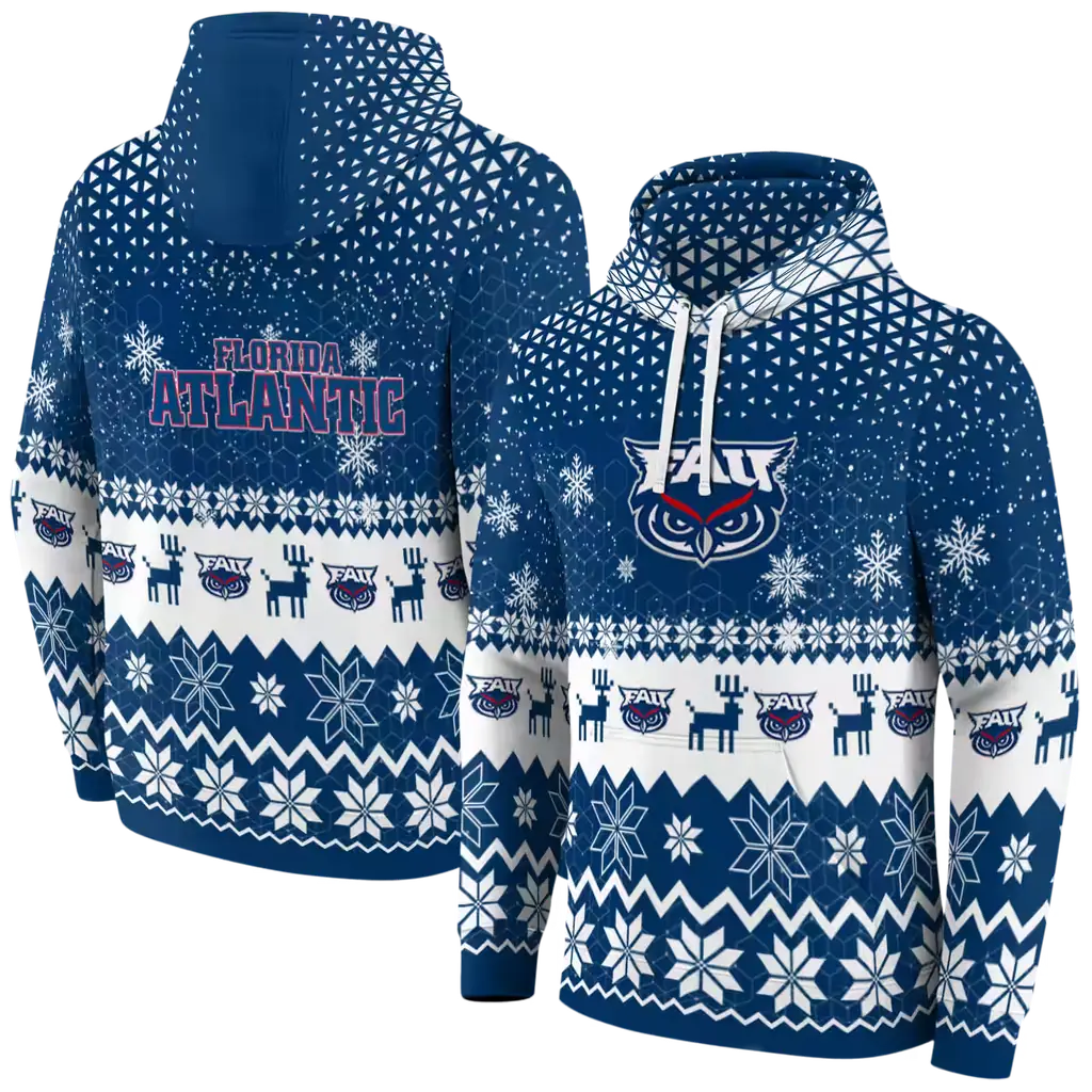 florida atlantic owls reindeer motif blue hoodie fashion forward florida atlantic owls reindeer motif blue hoodie fashion forward
