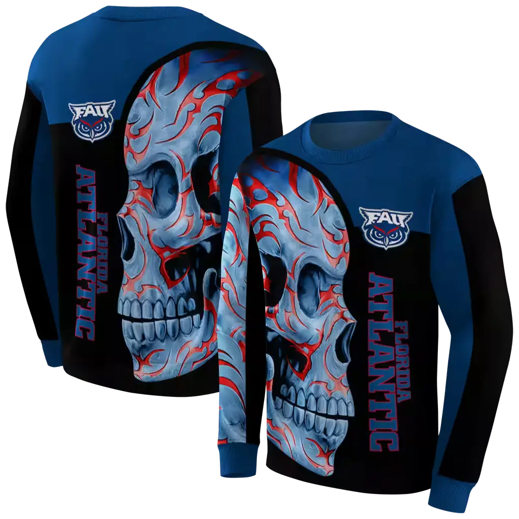 florida atlantic owls skull motif blue black hoodie premium grade florida atlantic owls skull motif blue black hoodie premium grade
