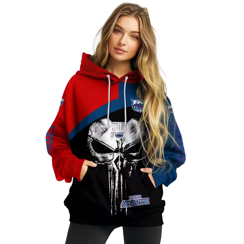 florida atlantic owls skull punisher red black hoodie high quality florida atlantic owls skull punisher red black hoodie high quality