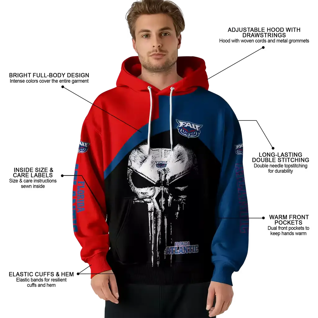 florida atlantic owls skull punisher red black hoodie latest model florida atlantic owls skull punisher red black hoodie latest model