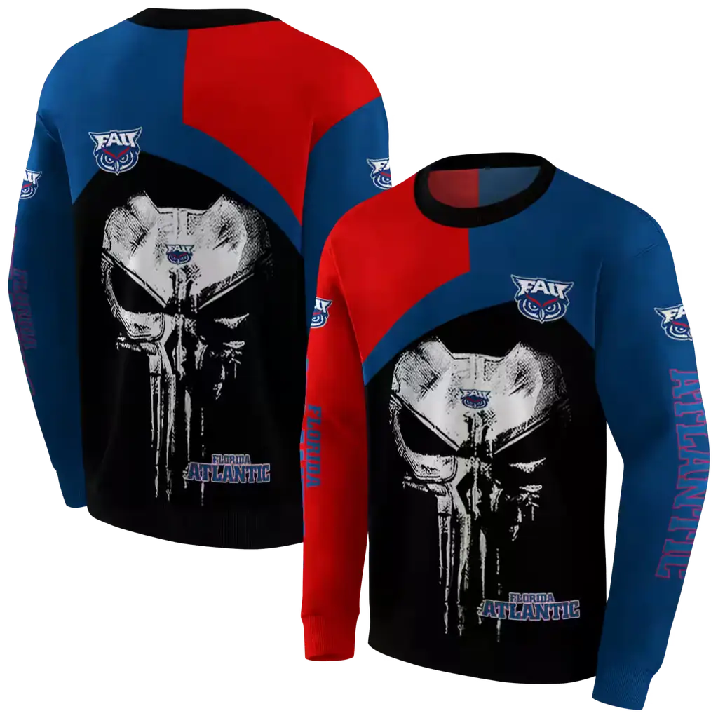 florida atlantic owls skull punisher red black hoodie premium grade florida atlantic owls skull punisher red black hoodie premium grade