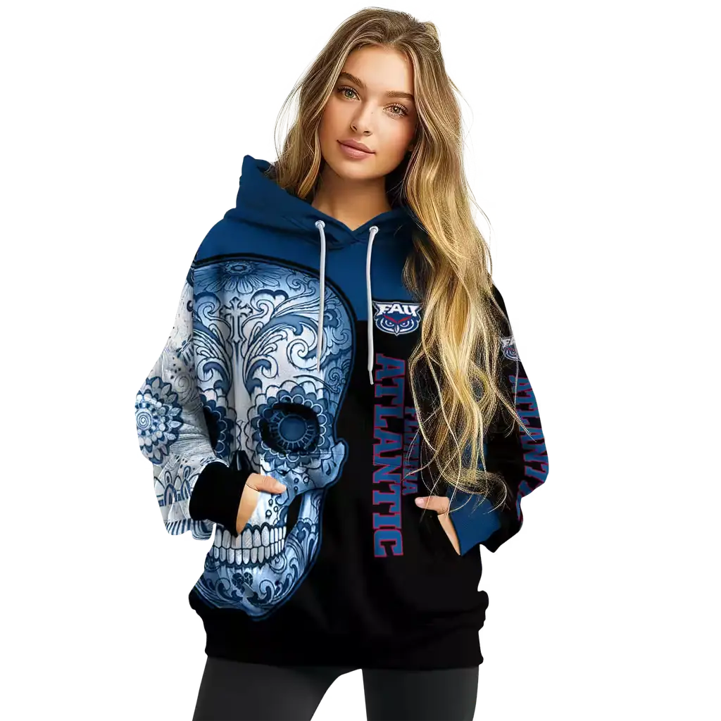 florida atlantic owls sugar skull blue black hoodie high quality florida atlantic owls sugar skull blue black hoodie high quality
