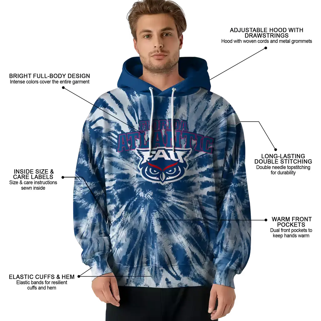 florida atlantic owls tie dye pattern blue hoodie latest model florida atlantic owls tie dye pattern blue hoodie latest model
