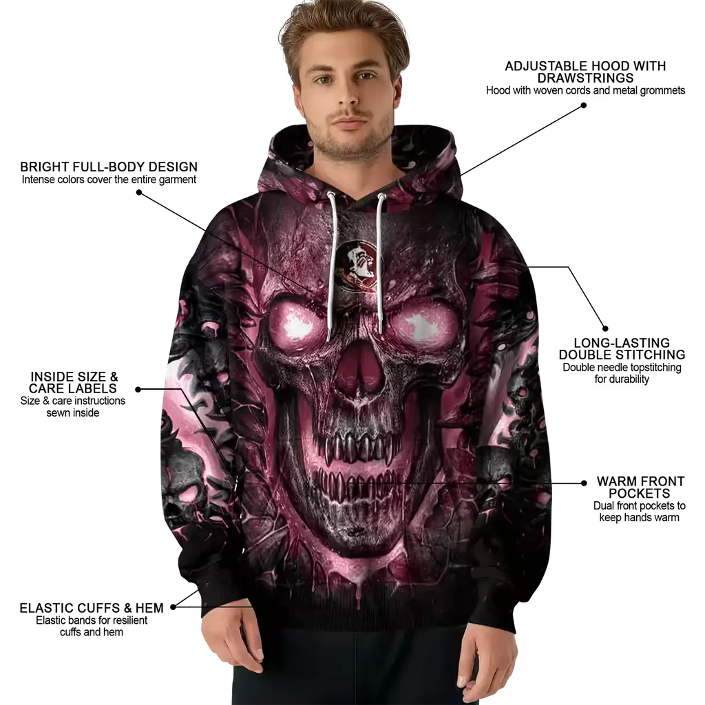 florida state seminoles demonic skull garnet black hoodie latest model florida state seminoles demonic skull garnet black hoodie latest model