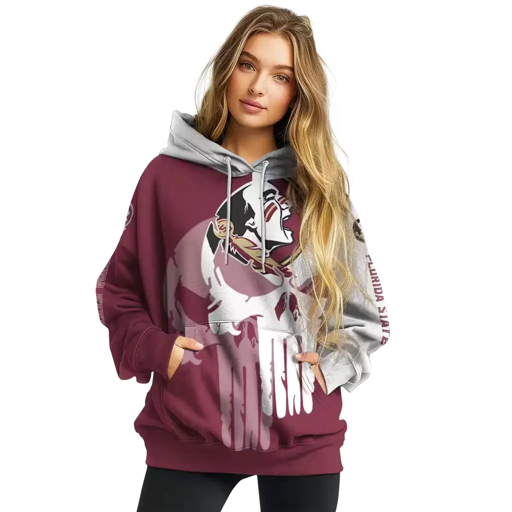 florida state seminoles graphic punisher garnet white hoodie high quality florida state seminoles graphic punisher garnet white hoodie high quality