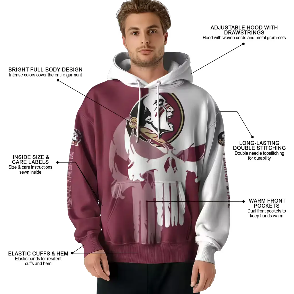 florida state seminoles graphic punisher garnet white hoodie latest model florida state seminoles graphic punisher garnet white hoodie latest model
