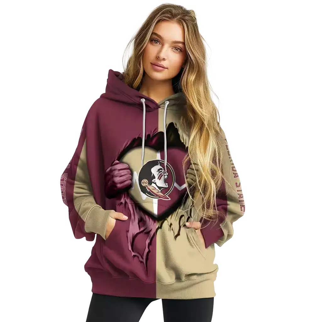 florida state seminoles heartbeat graphic garnet hoodie high quality florida state seminoles heartbeat graphic garnet hoodie high quality