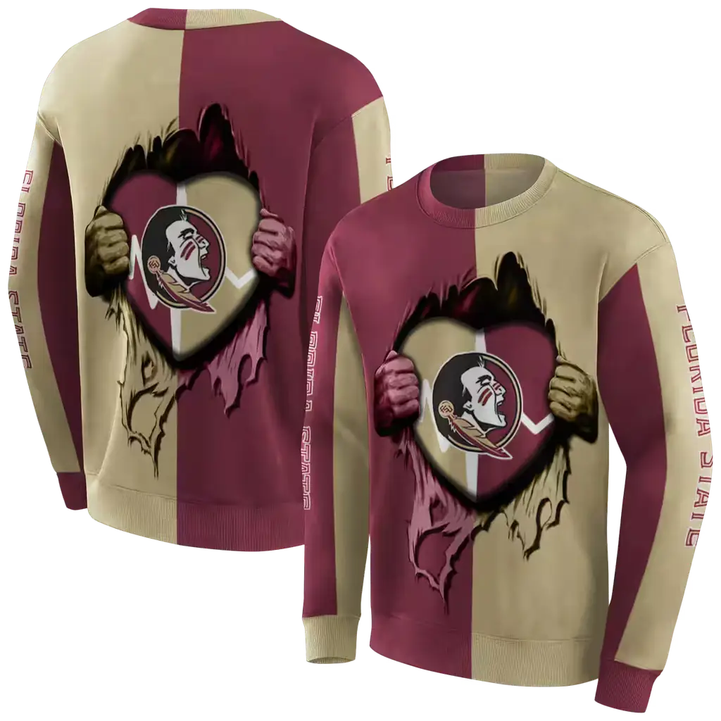 florida state seminoles heartbeat graphic garnet hoodie premium grade florida state seminoles heartbeat graphic garnet hoodie premium grade