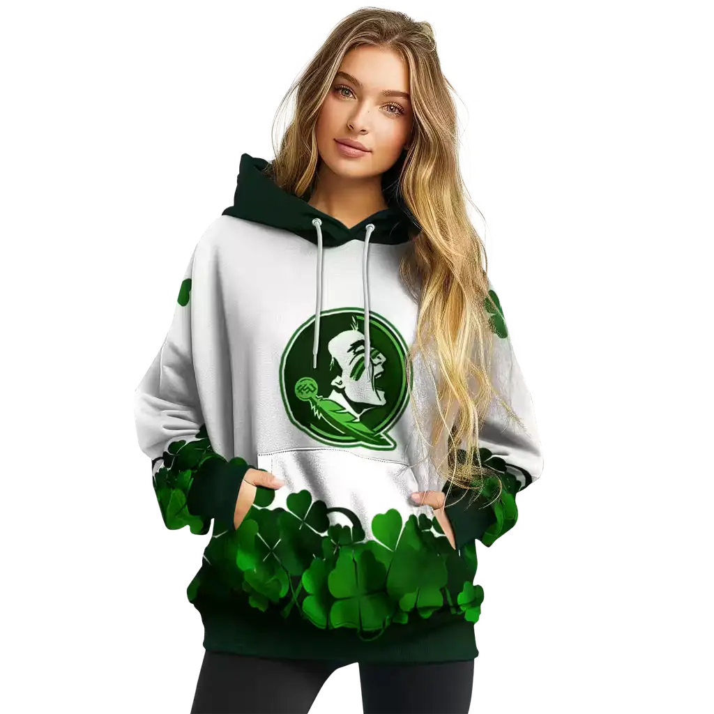 florida state seminoles lucky motif white green hoodie high quality florida state seminoles lucky motif white green hoodie high quality