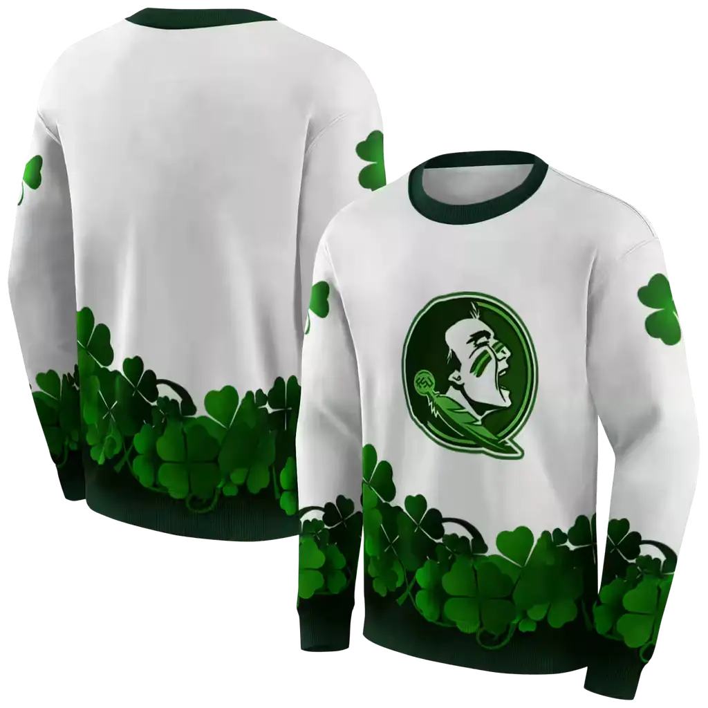florida state seminoles lucky motif white green hoodie premium grade florida state seminoles lucky motif white green hoodie premium grade