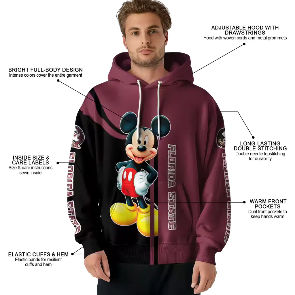 florida state seminoles mickey mouse garnet black hoodie latest model florida state seminoles mickey mouse garnet black hoodie latest model