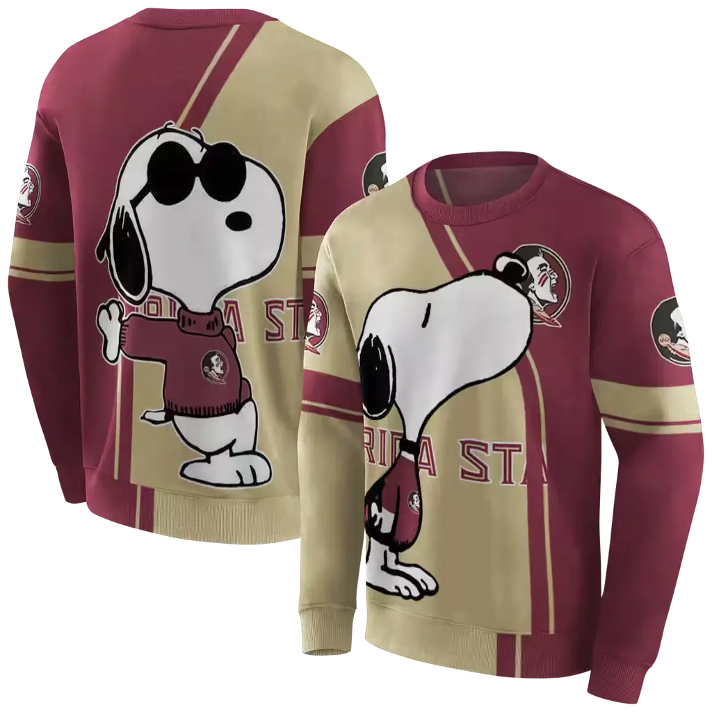 florida state seminoles playful snoopy garnet hoodie premium grade florida state seminoles playful snoopy garnet hoodie premium grade