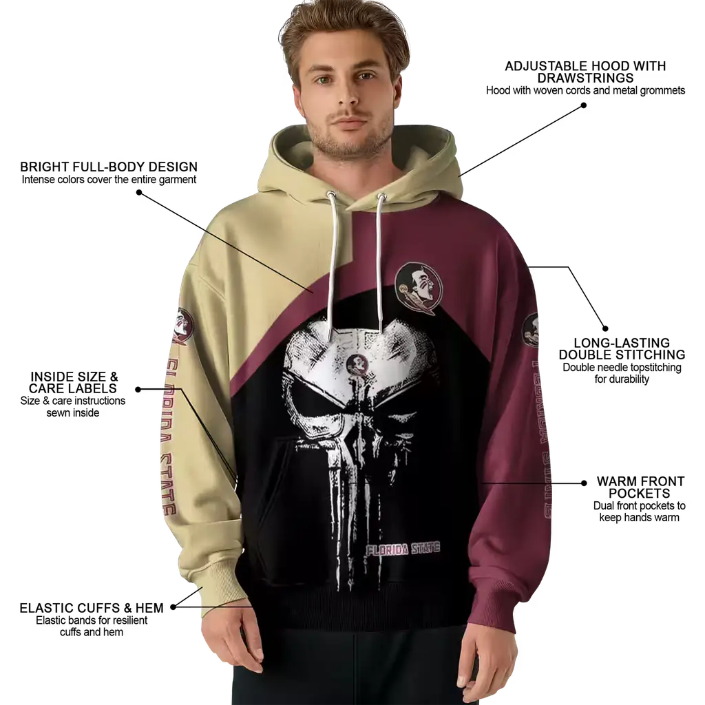 florida state seminoles skull punisher gold black hoodie latest model florida state seminoles skull punisher gold black hoodie latest model