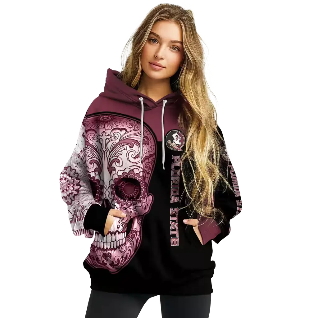 florida state seminoles sugar skull garnet black hoodie high quality florida state seminoles sugar skull garnet black hoodie high quality