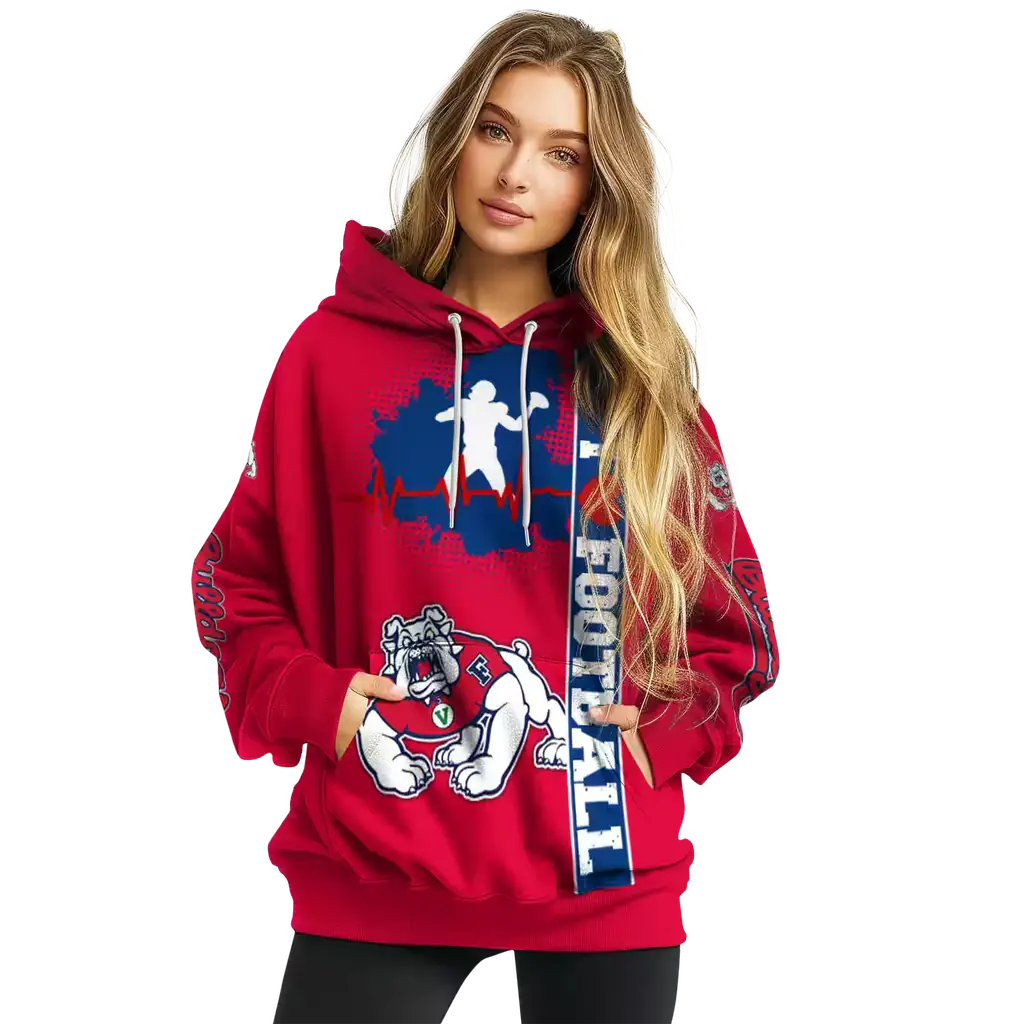 fresno state bulldogs football heartbeat red hoodie high quality fresno state bulldogs football heartbeat red hoodie high quality