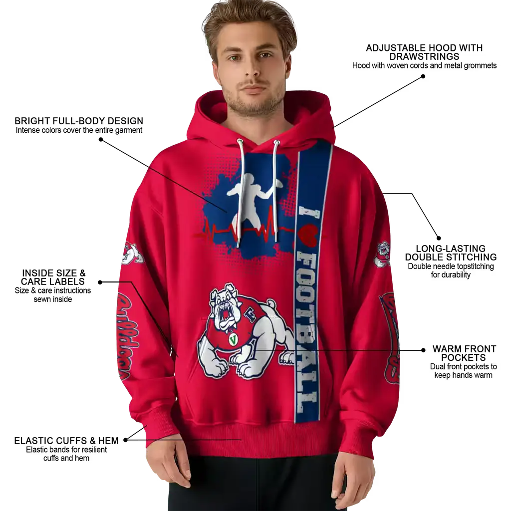 fresno state bulldogs football heartbeat red hoodie latest model fresno state bulldogs football heartbeat red hoodie latest model