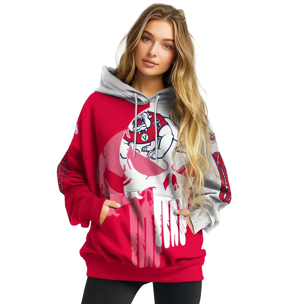 fresno state bulldogs graphic punisher red white hoodie high quality fresno state bulldogs graphic punisher red white hoodie high quality